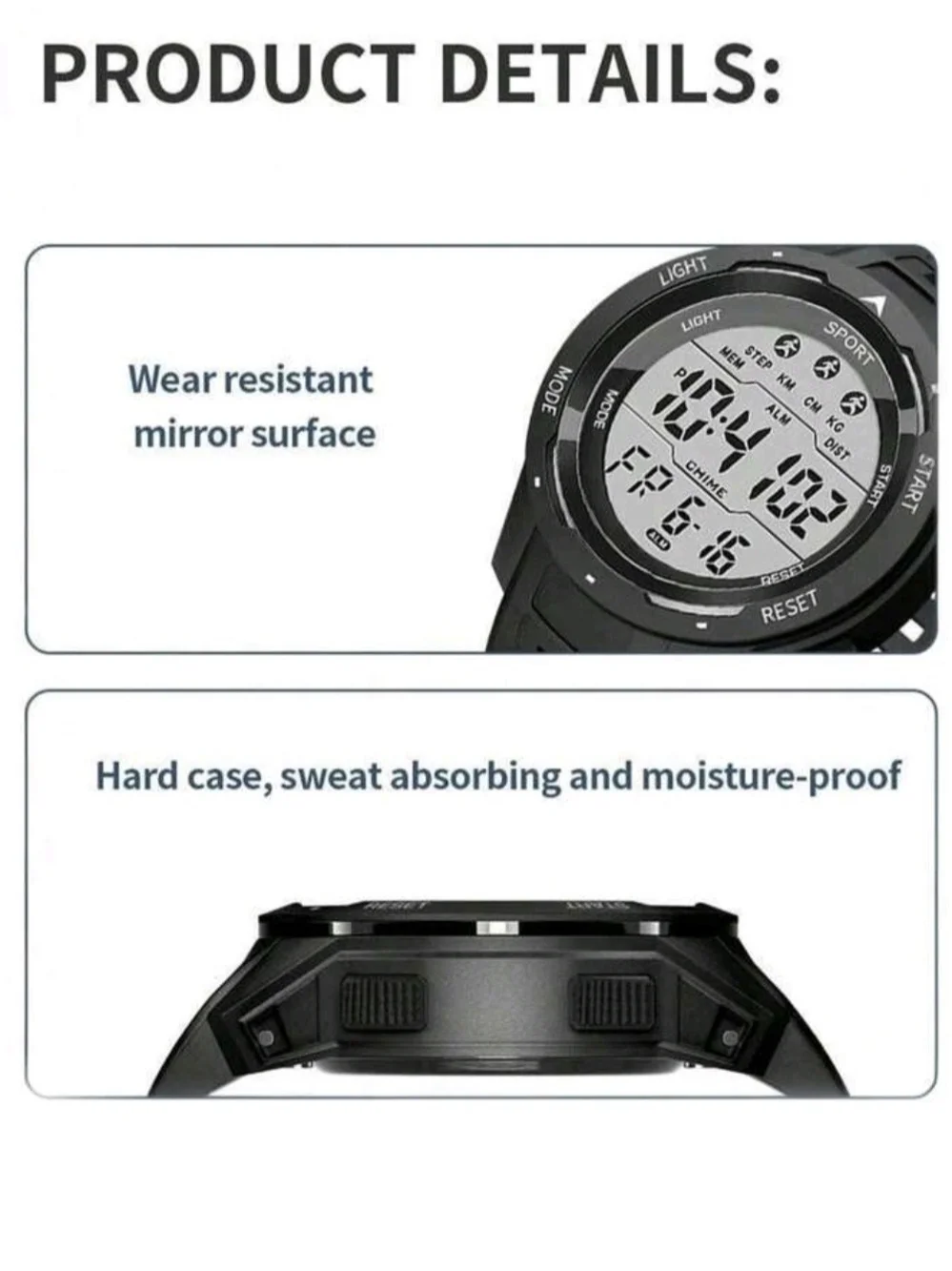 Mens Multifunction Digital Sports Watch Black, Waterproof 50M